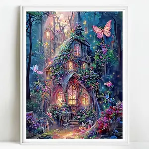 Cartoon Tree House Pattern DIY Diamond Arts Colorful Painting Kit without Frame, DIY 5D Diamond Arts Colorful Painting Kit, Wall Art Decor for Home Living Room