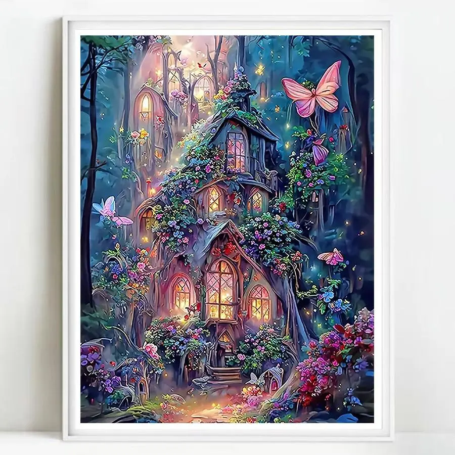 Cartoon Tree House Pattern DIY Diamond Arts Colorful Painting Kit without Frame, DIY 5D Artificial Diamond Arts Colorful Painting Kit, Wall Art Decor for Home Living Room, Crafts, Diamond Painting Kits
