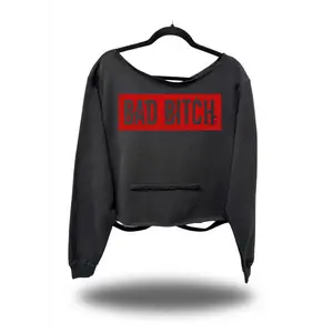 BAD BITCH ROAD RASH SLASH X BLACK CROP WIDENECK HOODIE