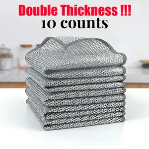 10-Pack Heavy Duty Dish Cloths - Non-Scratch Copper Wire Scrubbers for Pans, Sinks & Stubborn Grease | Reusable Dishwashing Pads for Wet/Dry Cleaning, Dishwasher Safe & Odor Resistant (Silver Kitchen