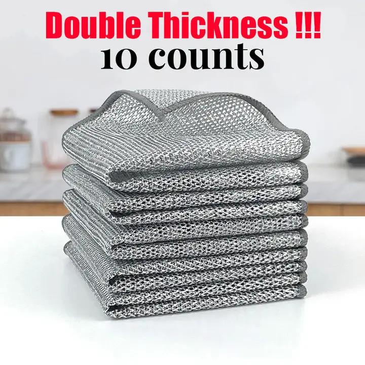 10-Pack Heavy Duty Dish Cloths - Non-Scratch Copper Wire Scrubbers for Pans, Sinks & Stubborn Grease | Reusable Dishwashing Pads for Wet/Dry Cleaning,