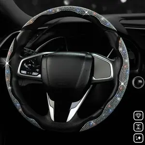 2026 New Product Women's Exclusive Diamond-Inlaid Car Steering Wheel Cover Three-Piece Set Segmented Diamond Protection Kit Compatible with All Non-Leather Steering Wheels Specially Designed Car Accessory