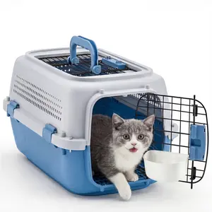 Dog Crates for Small Dogs & Cat Carriers, Two-Door Plastic Pet Kennel, Top & Front Loading