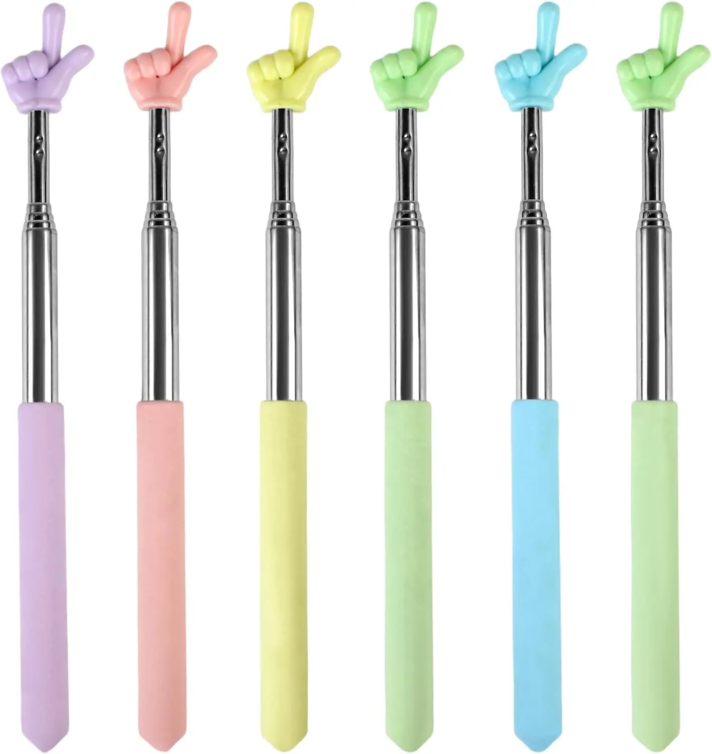 6PCS Pointer Finger Stick, Extendable Colorful Finger Pointer Stick, Mini Retractable Teacher Pointer for Presentation, Whiteboard, Blackboard, Classroom Supplies(5 Color)