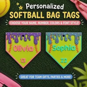 Personalized Softball Home Plate Drip Bag Tag w/ Clip & Ring | Custom Name Keychain | Team Gift, Sports Backpack Tag