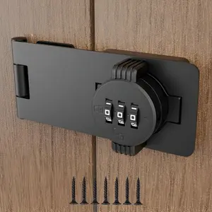 3-Digit Keyless Combination Lock Zinc Alloy Password Twist Knob Hasp Latch Lock for Doors Kitchen Drawers Cabinets Cupboard - Black