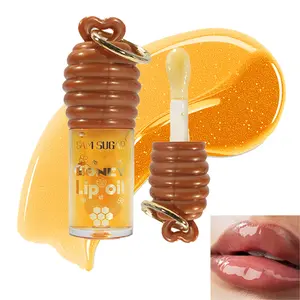 Honey Pot Lip Oil Keychain, Mini size, 2 Colors Glossy & Hydrating, Cute Portable Lip Care, Perfect Winter Gift