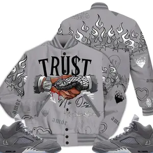 5 Wolf Grey Varsity Jacket, Retro Wolf Grey 5s Outfits, Snake Trust No One Drip Unisex T-Shirts To Match Sneakers, Streetwear Style Urban