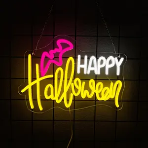 Happy Halloween Neon Bat Wall Decor LED Bat Lights Bedroom, Living Room, Bar, Personal Space Halloween Party Decorations & Gifts