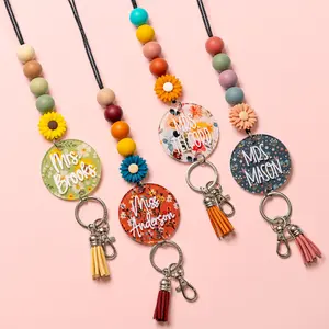 By the Graces Teach Lanyard - Fall Floral Teacher Lanyards - Personalized Lanyard with Name and Badge Holder - Affordable Teacher Gift