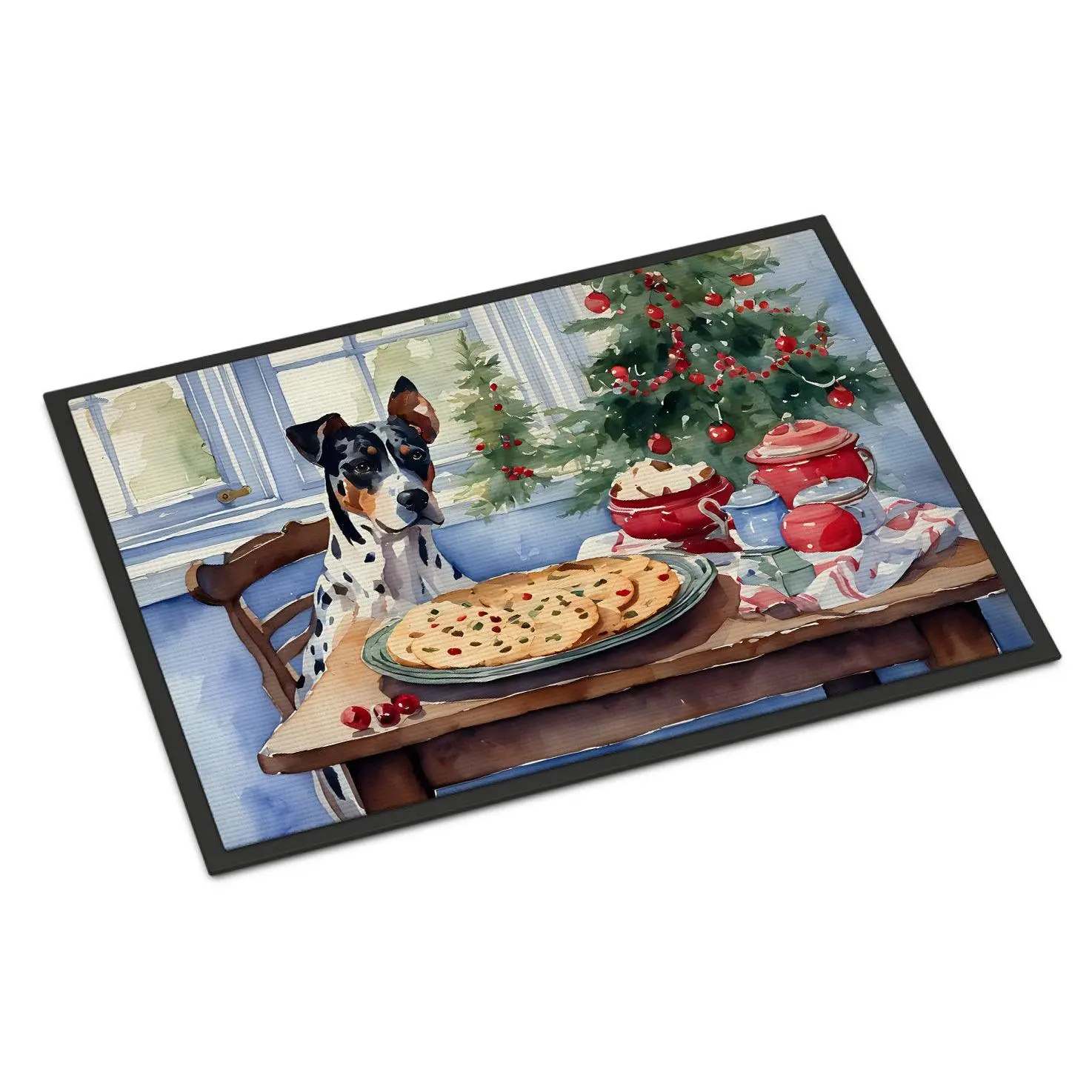 Catahoula Christmas Art Doormat, 24 by 36 inches, Polyester Felt Weatherproof Mat for Entryway Use