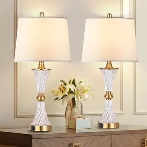 Touch Table Lamps for Bedroom Set of 2 Modern Living Room 3 Way Dimmable  Glass Bedside Nightstand Lamp for End Table with 2 USB  Port,2 Bulbs Included