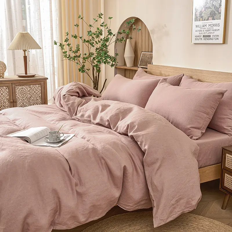 PUREFIBER 100% Natural French Flax Linen Household Bedding Set - Lavender (1pc Antimicrobial Duvet Cover + 2pcs Pillowcases), Breathable, Antimicrobial Duvets