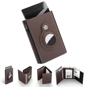 Mens Smart Wallet Card Holder for AirTag: Leather,  RFID Blocking, Slim, Carbon Fiber, Minimalist - 6-9 Card Capacity | ID Window | Cash Slot