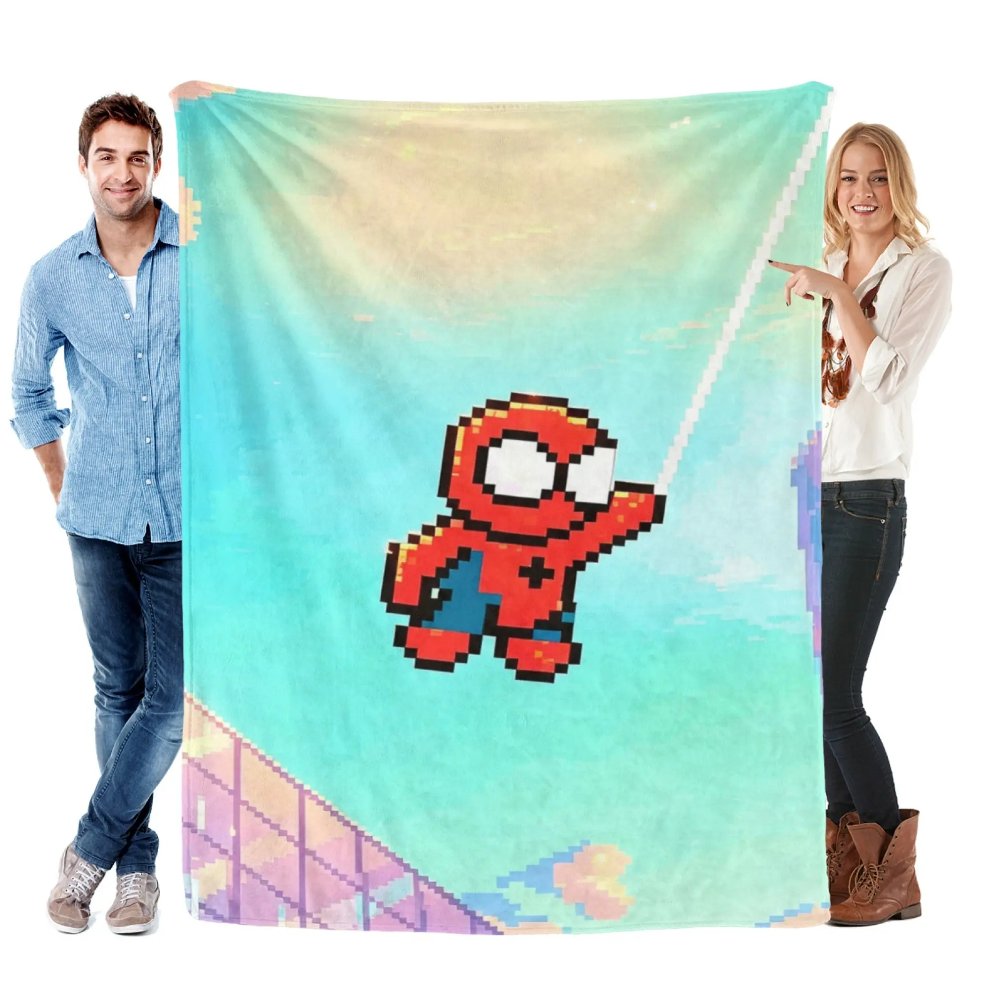 [SummerVibes] MARVEL CLASSIC Spider-Man Soft Flannel Blanket, Cute Pixel Art 2D Print for Home, Couch & Bedroom Decor