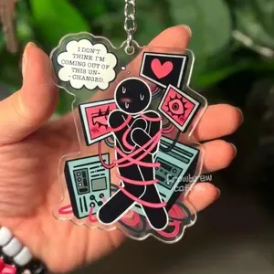 Robot Lover/Objectum Keychain, Kawaii Pink Anxiety Keychain, Cute Aesthetic Acrylic Bag Charm, Indie Cartoon Style, Unique Gift Idea