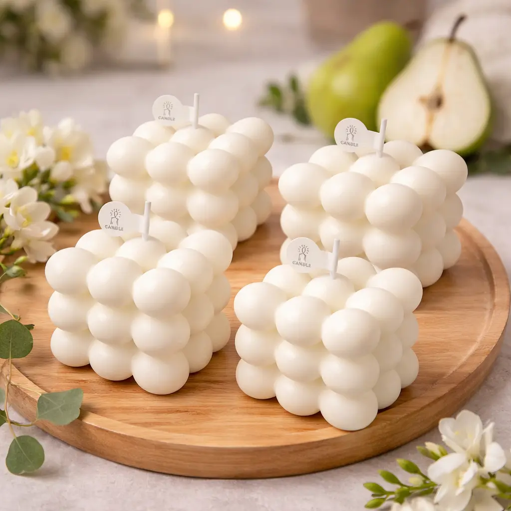 Bubble Candle Set Of 4, English Pear & Freesia ScentedCandles, Handmade Soy Wax Decorative Candles forHome Decor, Wedding, Meditation & Gift