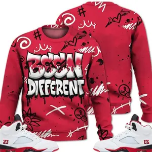 2025 Fire Red Black Tongue 5s Sweatshirt, 5 Fire Red Outfit Drip Been Different Outfits Streetwear Unisex Sneaker Matching Graphic Tee Fabric Fleece