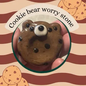 Cookie Bear Worry Stone - Adorable Chocolate Chip Design for Stress Relief & Relaxation