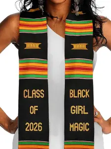 Kente Graduation Stole Class of 2026 – African Kente Cloth Graduation Sash for Seniors, 2026 Graduation Stole for Ceremony & Photos