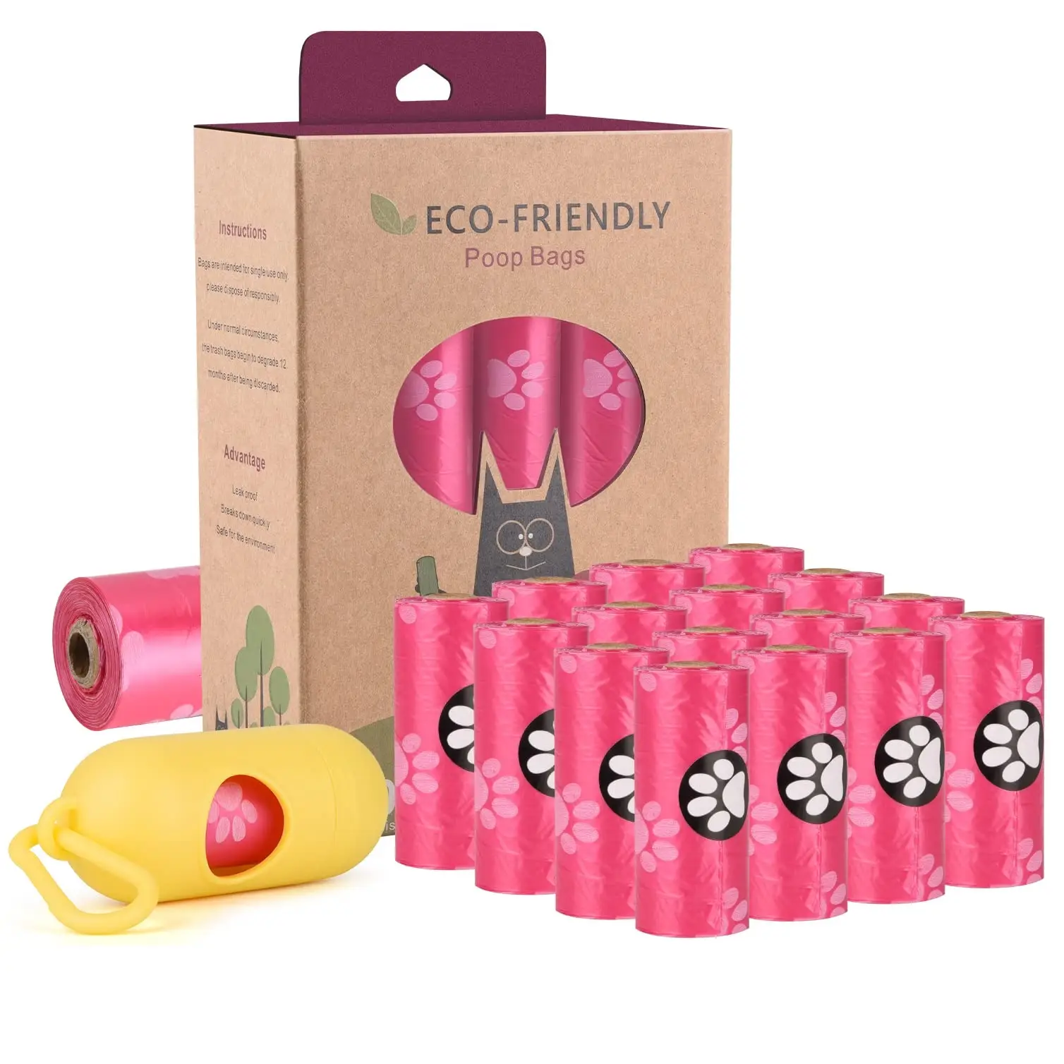 [Not Deliverable to California]240 Biodegradable Dog Poo Bags with Holder, Corn Starch Blended, Extra Thick and Leak Proof