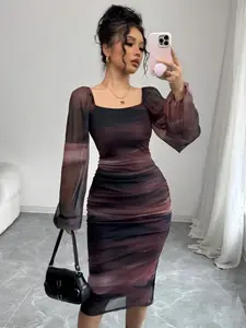 Women's Long Sleeve Mesh Dress, Casual Office Graduation, Perfect for Leisure and Work, Stylish and Comfortable