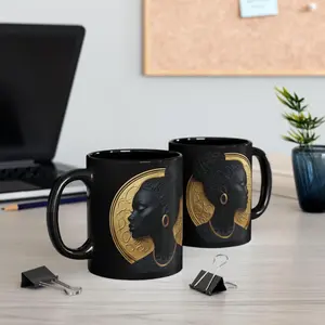 Black Woman Cameo Silhouette Art Mug, Afro Queen Pride Aesthetic Design, African American Women Empowerment Gift, Melanin Culture Coffee Cup Everyday Use