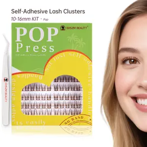 EHSZM BEAUTY POP PRESS Brown Self Adhesive Lash Clusters Kit, 10-16mm C-Curl, 1-Minute Pre-Glued Press-On, All-Day No-Fall, Thin Invisible Band, Natural Wispy Naked Makeup Look, Includes Tweezers