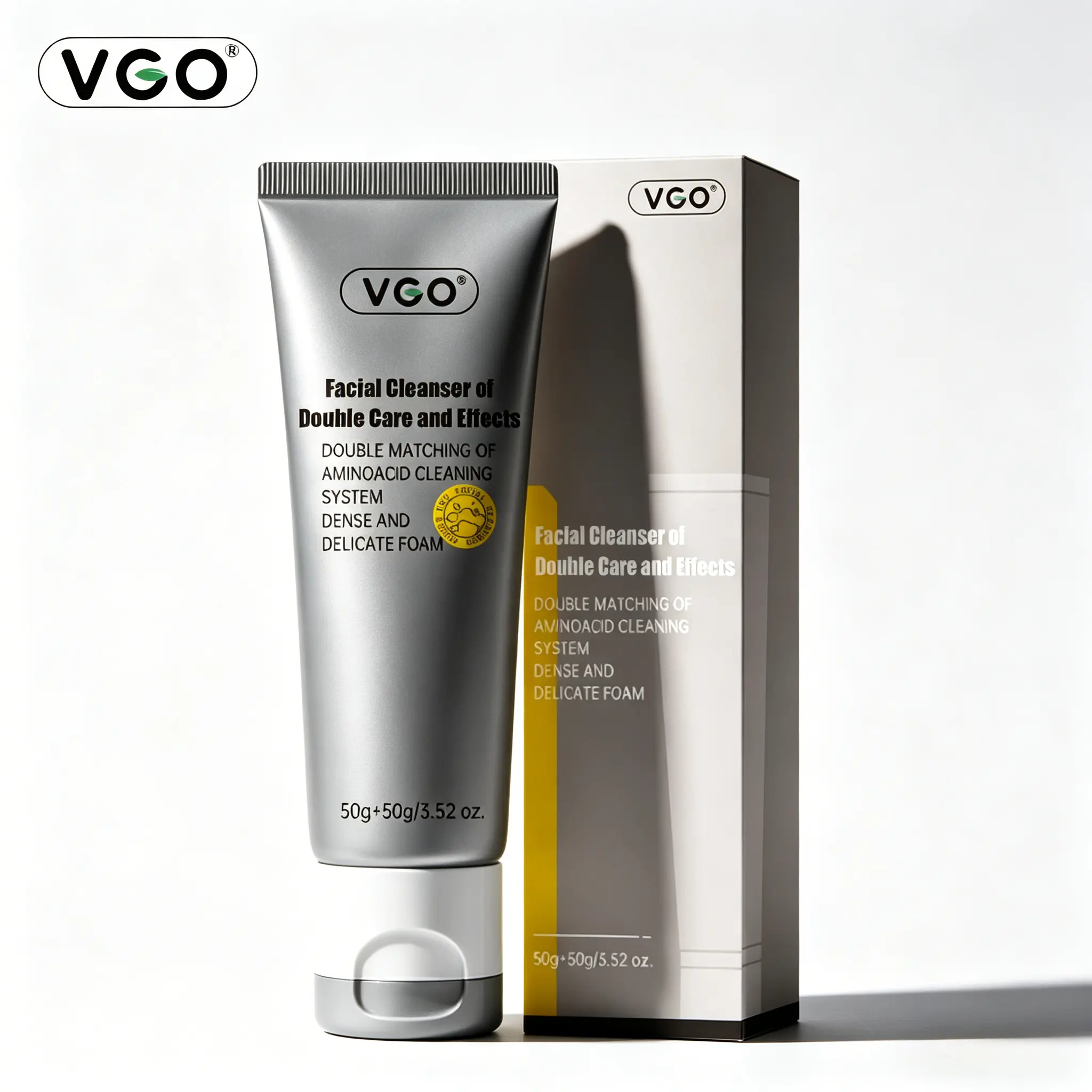 VGO Double Effect Charcoal Foam Facial Cleanser - Foam Cream with Coconut Oil, Hyaluronic Acid, Amino Acid, Moisturizing, Oil Control, Gentle for All Skin Types, Contains Alcohol, Fresh Feel, Adults' Morning Routine