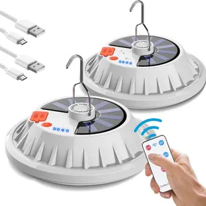 USB Solar Camping Light Remote Tent Light 2 Pack - 4000LM Portable LED Rechargeable Camping Lantern    Light for Camping, Hiking, Power Failure, Hurricane (120 LEDs)