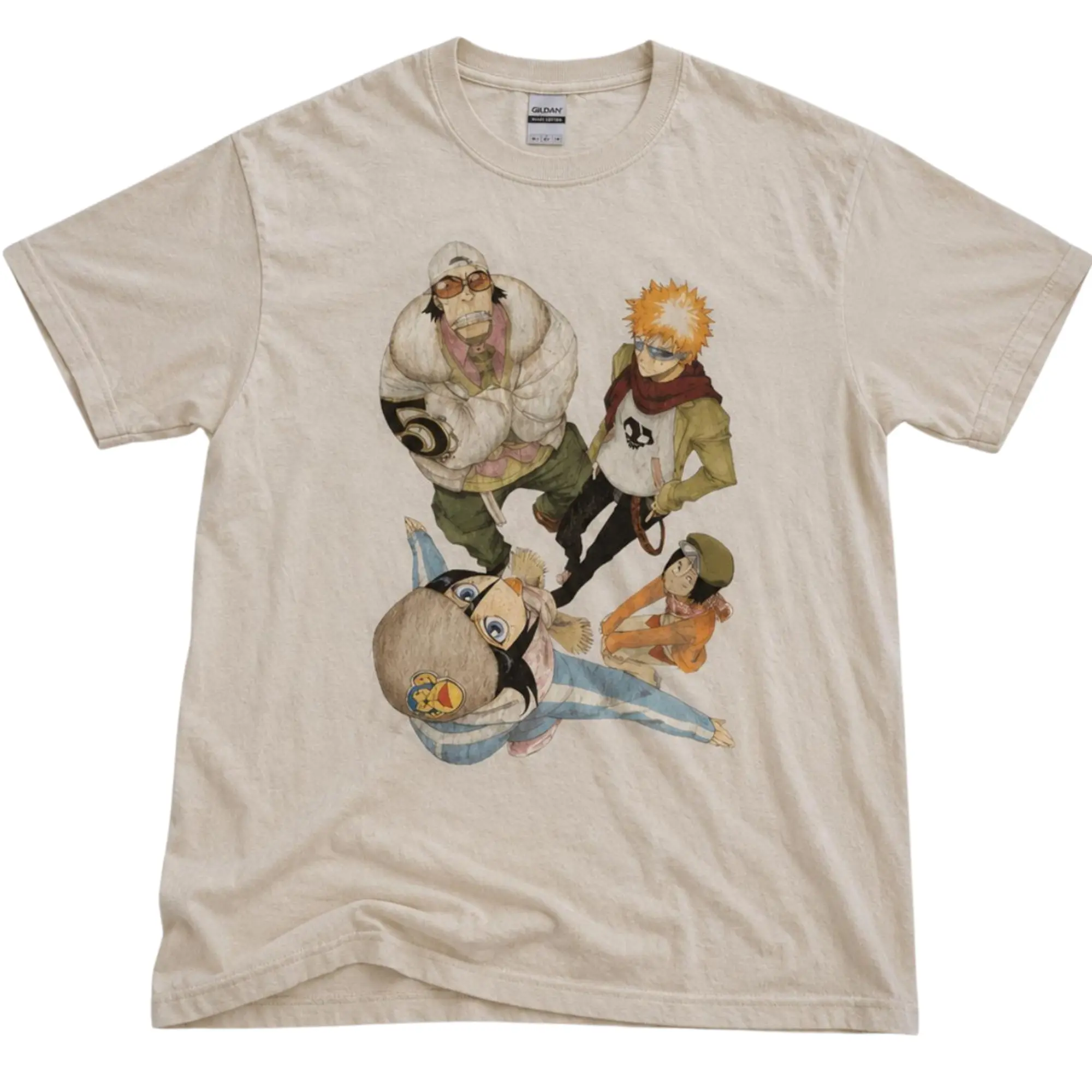 Anime Squad Graphic Tee, Retro Manga Character Shirt, Japanese Streetwear T-Shirt, Vintage Crew Neck Tee for Anime Fans