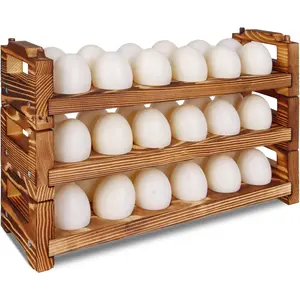 Wooden Egg Holder Fresh Egg Holders Countertop Firewood Egg Collecting Rack for Gathering Fresh eggs, Stackable with 36 eggs,  Kitchen Organizer, Set of 3 count