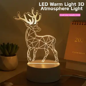 Visual 3D Effect Deer Night Light, Creative Desktop and Bedroom Atmosphere Lamp, Room Decoration USB Lighting Fixture, Home Decor Light