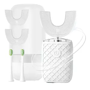 Yeklike Adult U-Shaped Sonic Toothbrush, Automatic Full Mouth Cleaning Device, 360° Stain Removal Tool, IPX7 Waterproof Rechargeable Model, 3 U-Shape & 2 Straight Brush Heads (White - Cup) Daily Daily