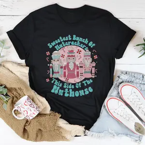 Women's Comfy Cotton Round Neck Short-Sleeve T-Shirt, Sweet Nutcrackers Graphic Design, Fit for Casual Style & Pairing with Jeans