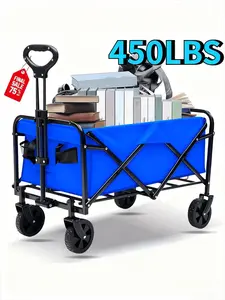 Super large travel cart with foldable design, 450LBS heavy-duty foldable beach bike, equipped with large all terrain wheels, suitable for camping, grocery, sports, and garden multifunctional folding cart, blue, red