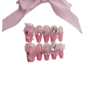 X66 Hand-worn nail Sprite Butterfly new Internet celebrity Dream detachable fake nail nail patch finished Rhinestone Glue, Nail Charms, Fake Nails Extension