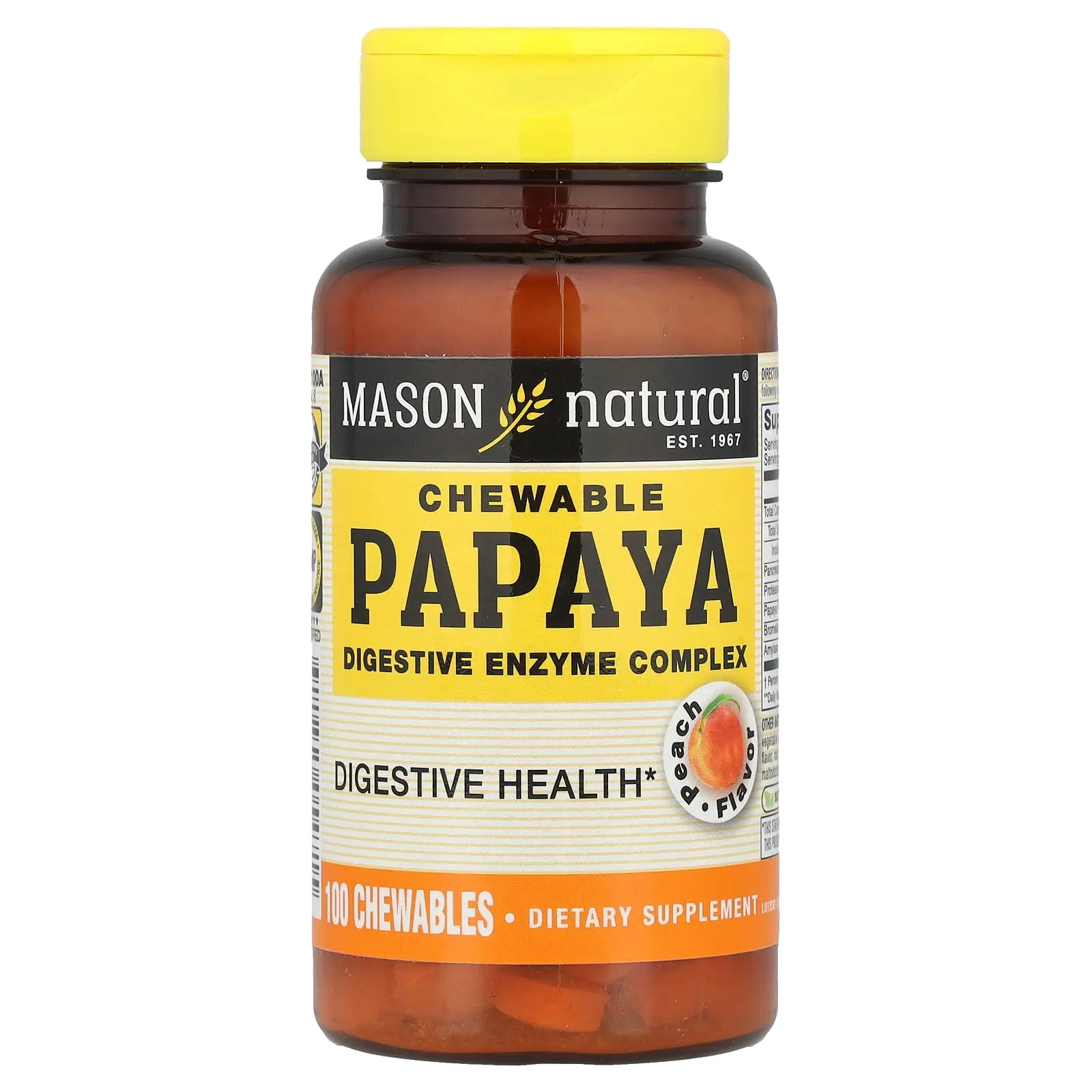 Mason Natural Chewable Papaya, Digestive Enzyme Complex, Peach , 100 Chewables