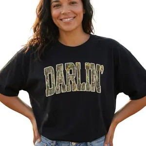 Darlin Camo Graphic Tee Women Southern Country Western Plus Size Shirt