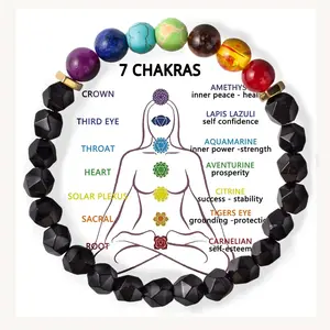 Women's 7 Chakra Healing Crystal Bracelet - Adjustable Natural Beaded Yoga Spiritual Jewelry with Citrine, Amethyst
