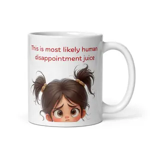 Sarcastic Coffee Mug 11oz Disappointment Juice Edition - Funny Double-Sided Cartoon Girl Meme Cup, Hilarious Gag Gift for Friends, Family & Coworkers, Reusable White Ceramic Tumbler, Dishwasher & Microwave Safe Drinkware