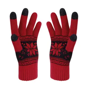 Winter Touch Screen Gloves Snow Flower Printing Keep Warm for Women and Men