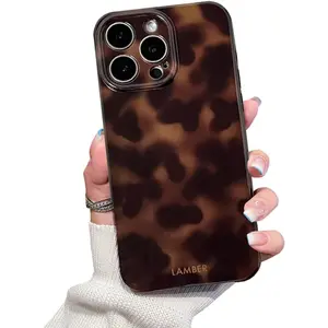 Cute Phone Case for iPhone 16 Pro Case Amber Leopard Full Camera Protective Slim Shockproof Aesthetic-Brown Amber