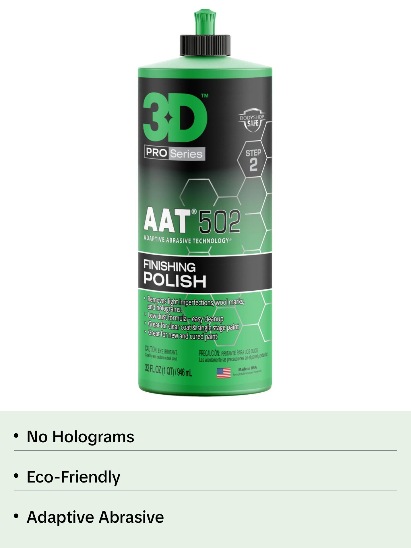 3D AAT 502 Finishing Polish Step 2 Body Shop Finishing Polish - No Holograms or Fillers - Superior Finish - Low Dust, Easy Clean Up - Adaptive Abrasive Technology