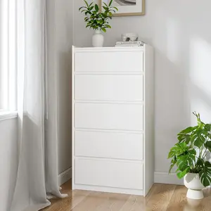 White Dresser for Bedroom, 46" Tall Chest of Drawers, Simply Modern 5 Drawer Storage Organizer for Closet, Hallway, or Small Apartment