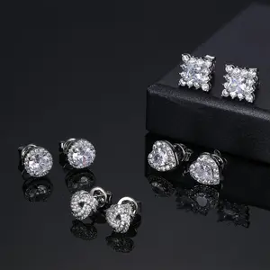 4 Pairs Cubic Zirconia Sterling Silver Post Earrings for Women,14K Small Gold Plated Tiny Stud Earrings Set for Multiple Piercing Cartilage Hypoallergenic Earrings For Men