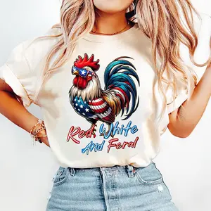 Red White and Feral Rooster Shirt, Funny Patriotic Chicken Tee, USA Flag Animal Graphic, 4th of July Party Outfit T-shirt Comfort Colors.