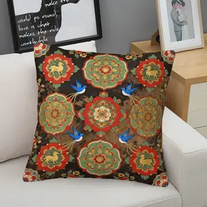 Vintage Chinese Style Throw Pillow, Retro Floral  Blue Bird Animal Print Decorative Cushion, Soft Accent Pillow for Sofa, Bed, Living Room  Bedroom, All-Season Comfortable Home Decor Pillow