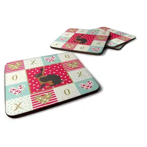 212 MAIN Square Foam Coasters - 3.5x3.5in Kitchenware Set of 4, Cute Tan Rabbit Love Design, Fade-Proof Heat-Resistant Home Tableware Accessory