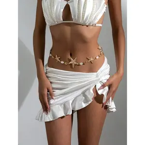 1 Piece Boho Baroque Pearls Waist Chain Women's Gold Starfish Seashell Waterproof Belly Body Chain